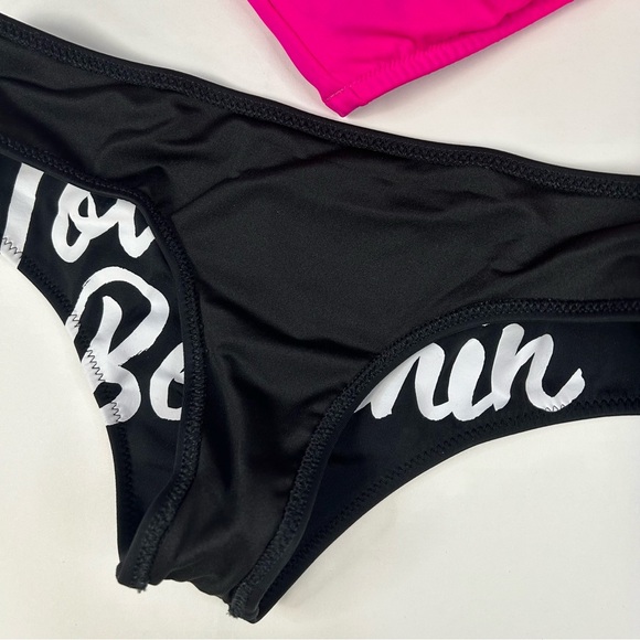 Y2K Victorias Secret Bikini Set Size XS Totally Beachin Sequins Black Pink #1196 - Picture 7 of 11